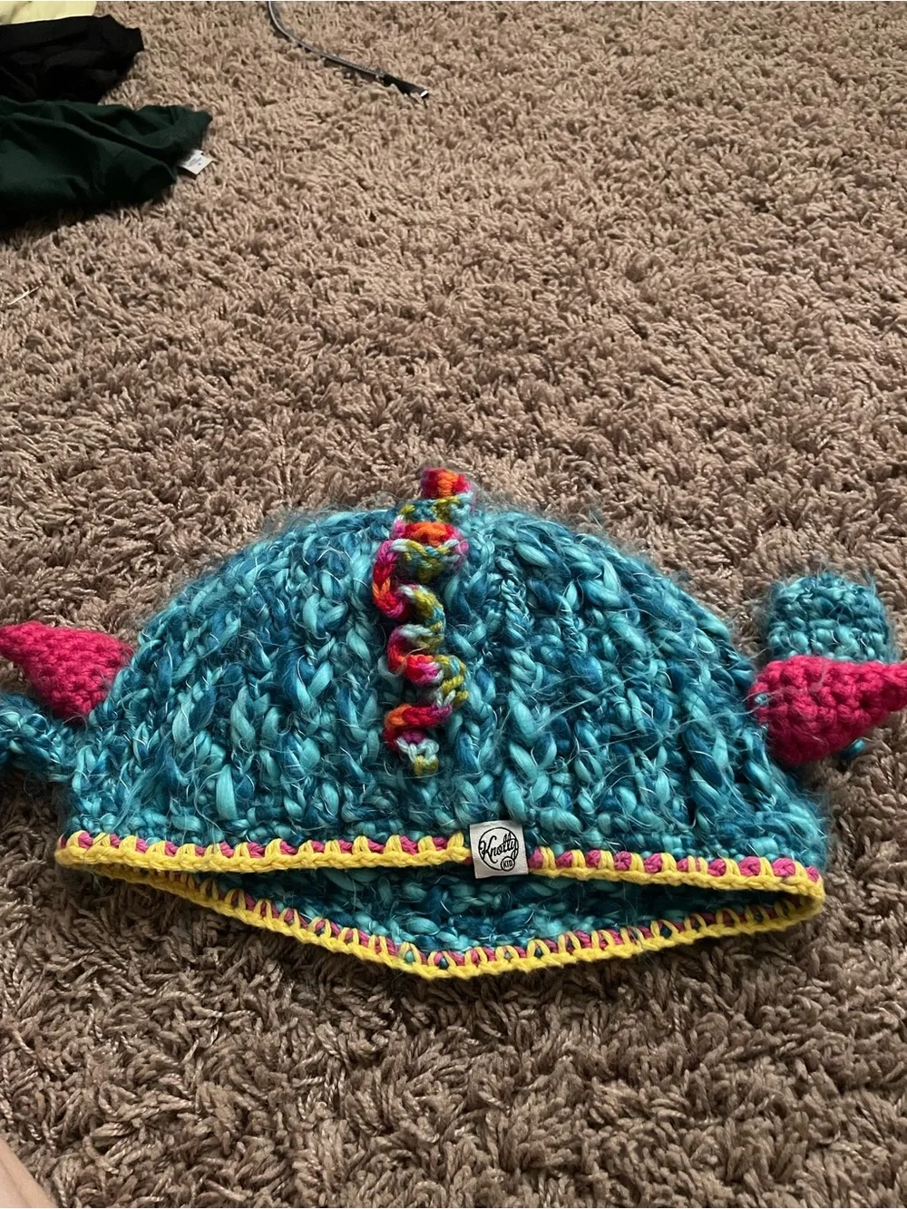 Knotty Kid Blue Crochet Monster Kids Hat with Pink Accents